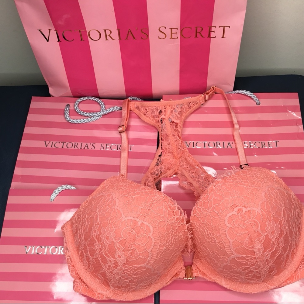 Victoria's Secret Floral Lace Push-Up Bra 32D Racerback Front Closure New